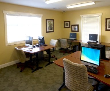 Business Center with Free WiFi at Woodlands of Charlottesville luxury apartments