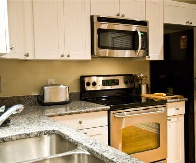 Stainless steel appliances and granite countertops