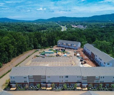 Newly built apartments off 5th street extended in Charlottesville, Virginia.
