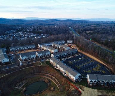 Apartments with beautiful views of the blue ridge mountains at the Woodlands of Charlottesville.